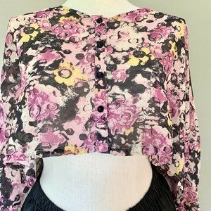Millau Blouse Floral Pink Sheer Crop Top Small
